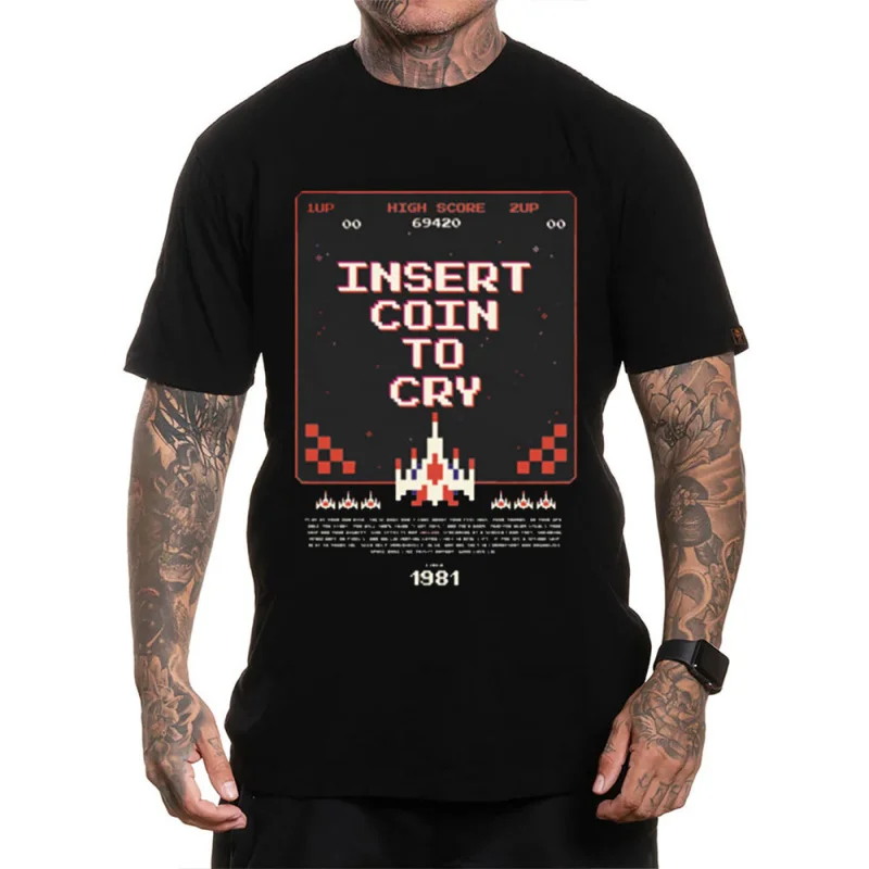 

Insert Coin To Cry Retro Video Arcade Game Fan Vintage Worn Look Gift T shirt Vintage videogames Graphic clothes All size Tops