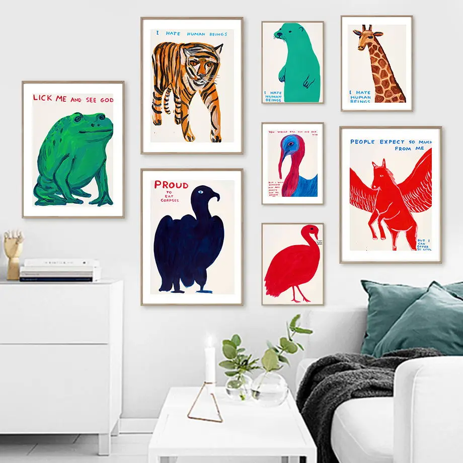 David Shrigley Pegasus Tiger Giraffe Birds Wall Art Print Canvas Painting Abstract Poster Nordic Pictures For Living Room Decor