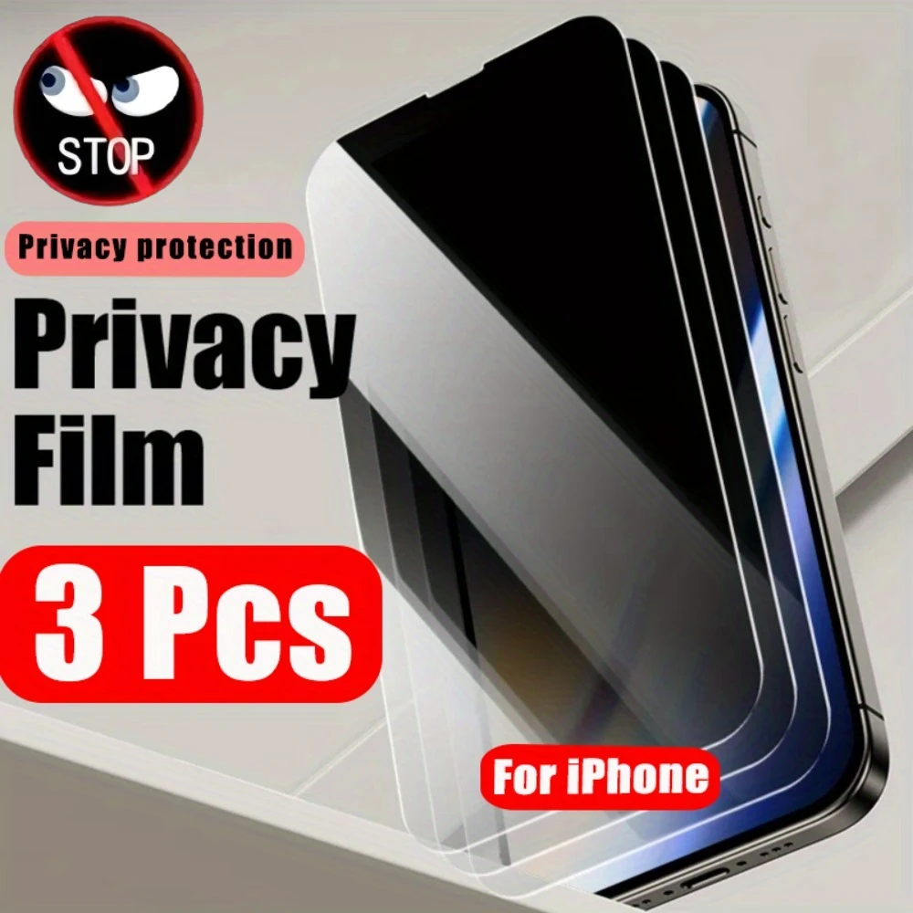 3 Stück Full Cover Privacy Displayschutzfolie für iPhone 17 16 15 14 Pro Max 14 15 Plus gehärtetes Glas für iPhone 13 12 11 Pro XR XS
