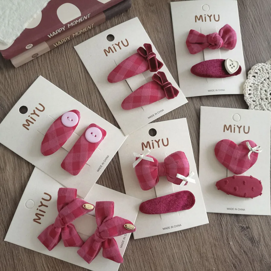 Japan-Korea Popular Fabric BB Hair Clips Set Bow Side Clips for Girls Daily & Party Hairpins Rose Bow Fabric Side Clips