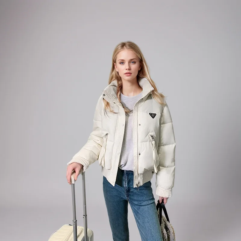 

Bestseller Winter Lady's Padded Coat Solid Stand Collar Pockets Knit Cuff Quilted Jacket for Women Slouchy-Style Female's Coat