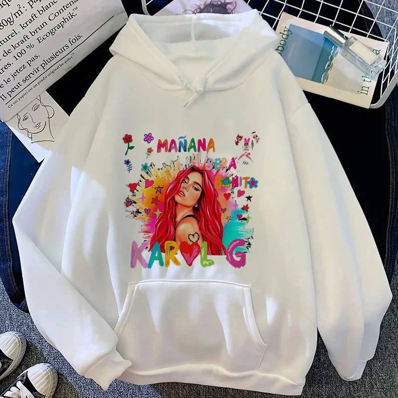 Female Singer Karol G Hoodies Manana Sera Bonito Printing Hoodie Bichota White Sweatshirts Y2k Hoody Winter Warm Women Clothes