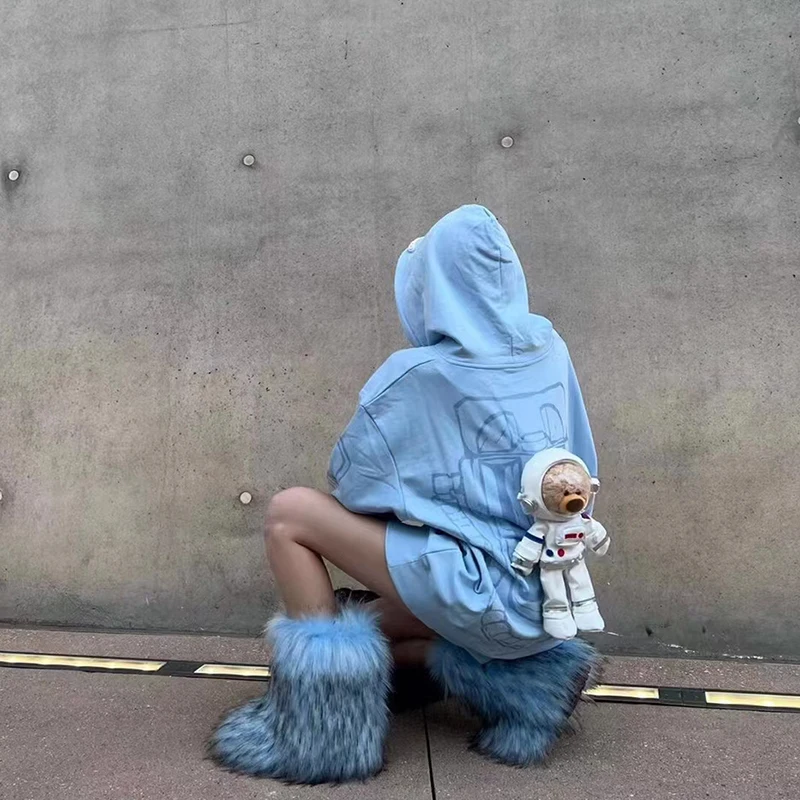 Inverno menina botas moda quente botas de pelúcia incrível pele plataforma botas de neve legal meninas rua falso botas de pele quente tornozelo bota