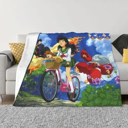 Anime Kagome Shippou Blanket Coral Fleece Plush Summer Air Conditioning Japanese Inuyasha Throw Blanket for Bed Plush Thin Quilt