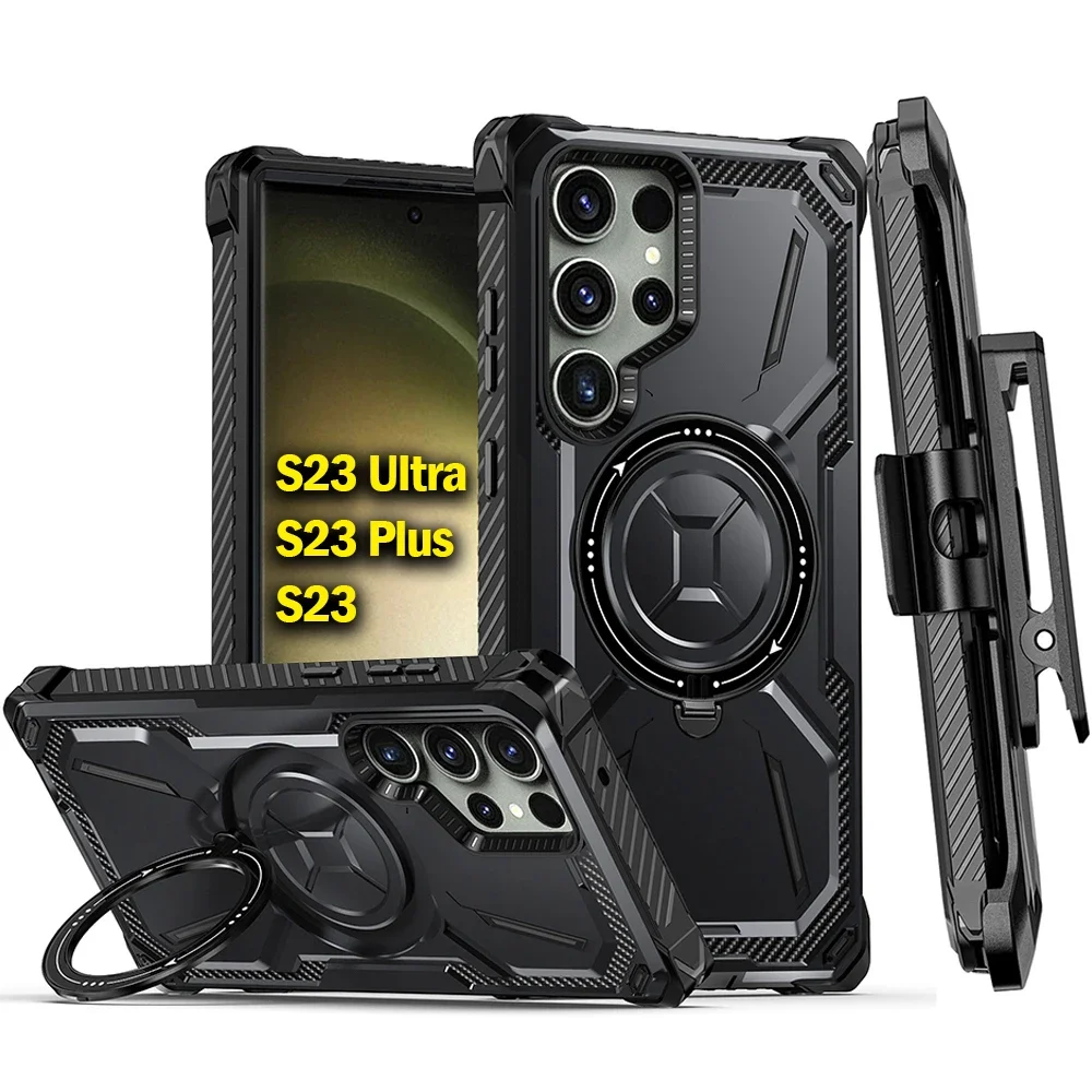 Full-Body Rugged Case for Samsung S24 S23 Ultra Case Armor Stand Magnetic Wireless Charge Cover for Galaxy S23 S22 S21 Plus Capa