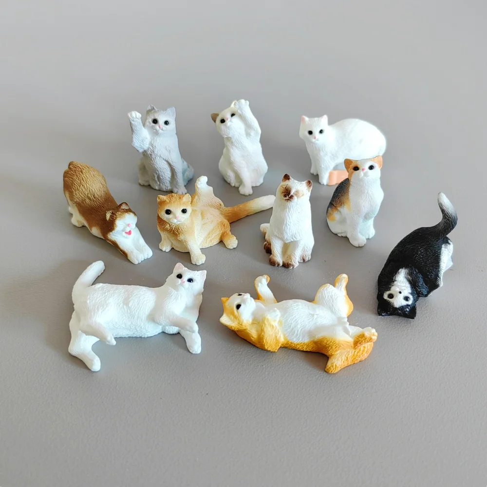 Mini gato divertido, decoración de animales, artesanía de resina, figura en miniatura pequeña para bonsái, micropaisaje, decoración de jardín de hadas, 10 Uds.