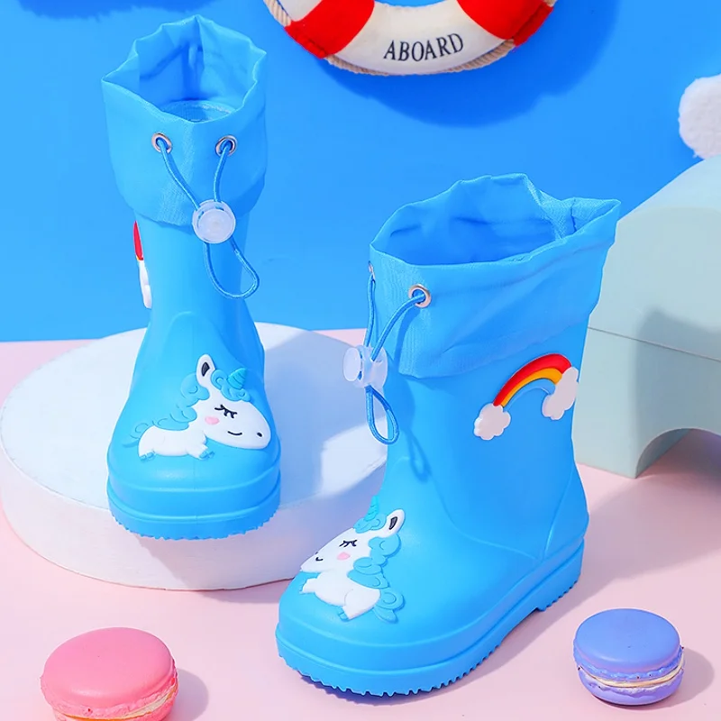 Stivali da pioggia impermeabili con motivo arcobaleno adorabile in tinta unita da ragazza, comode scarpe da acqua durevoli antiscivolo per bambini