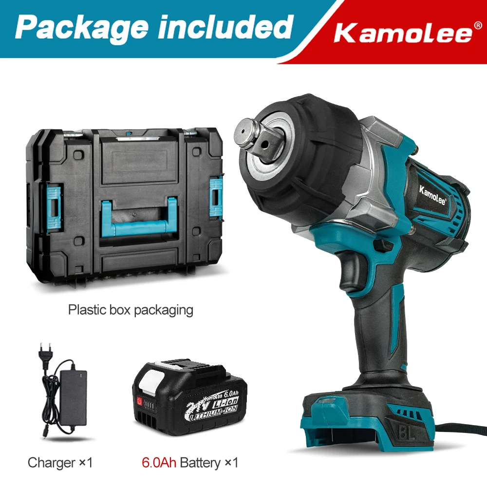 Laag 70%！！Kamolee 4100NM borstelloze slagmoersleutel 3/4 inch elektrisch gereedschap compatibel met 18/21V Kamolee-batterij
