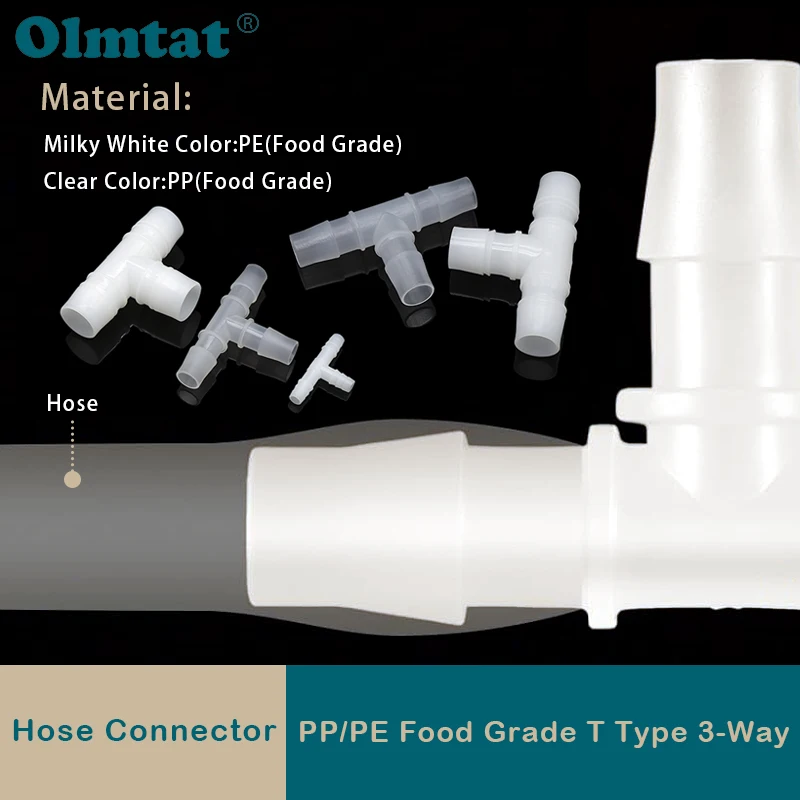

Food Grade Water Pipe Connector OD 3.2mm - 25mm PP PE Tee T Type Barb Splitter Fitting Garden Irrigation Coupler Joint 5~50pcs