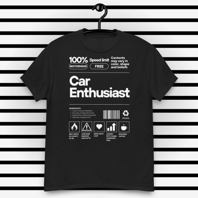 Car Enthusiast Package Tee Black and White for Car Guys and Girls Letters Graphic Tshirts All-match Casual Tops Tee Shirt Short