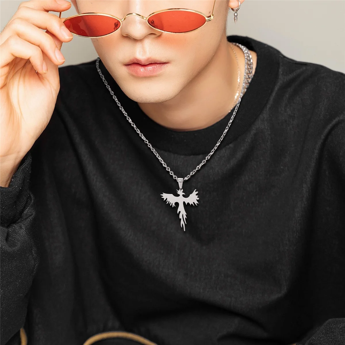 UNCL ジュエリー ステンレススチール フェニックス ペンダント 50cm チェーン付き ネックレス メンズ レディース シルバー
