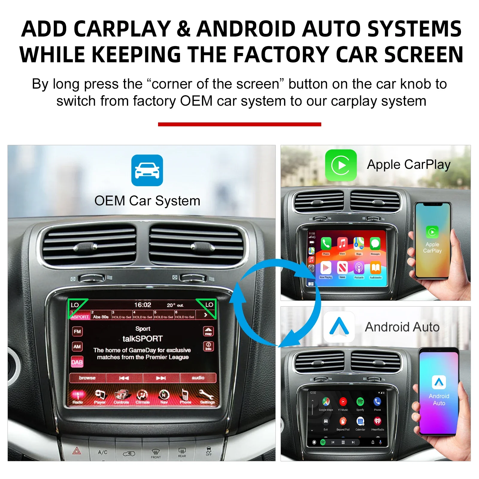 Wireless CarPlay & Android Auto Retrofit Decoder Box for Dodge Challenger Journey Charger Durango – OEM 8.4" Screen Upgrade view 2
