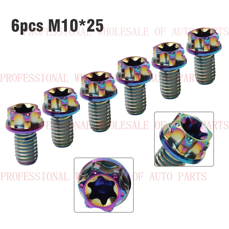 V+ V+ 6x Titanium Screws Torx Head Flange Bolts M10x25mm Rainbow For Motorcycle