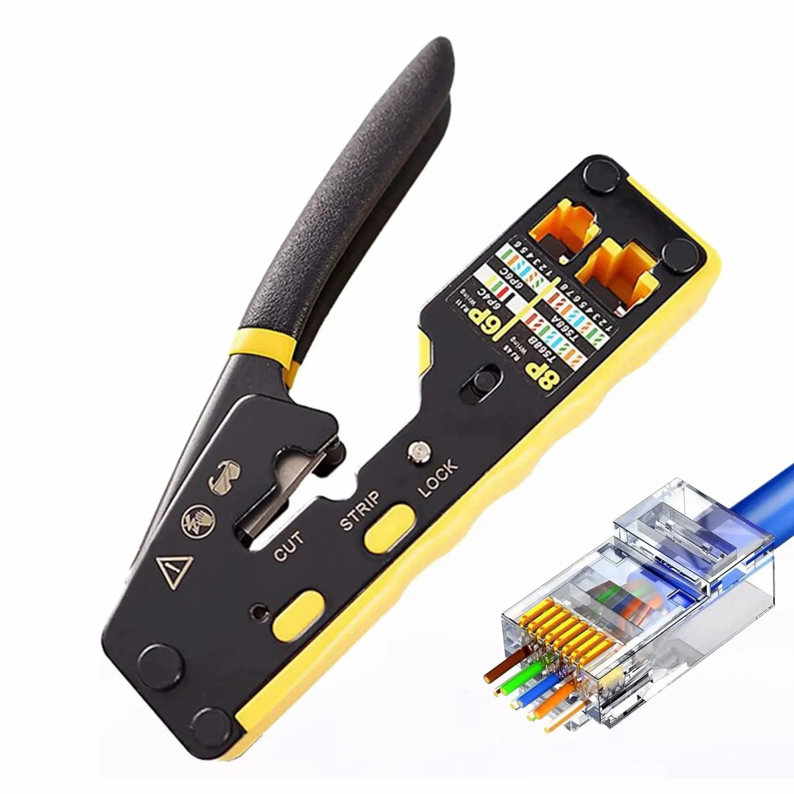 WoeoW Network Tool kit, RJ45 Crimp Tool Pass Through Crimper, Wire Tracker, Punch down Tool, Stripper, Cutter, Cat6 Connectors