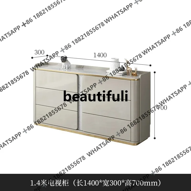 Light luxury solid wood modern master bedroom high TV cabinet ultra-thin rock slab bucket cabinet