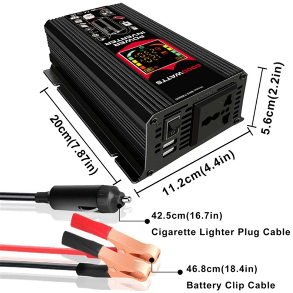 ABNJ 6000W Car Power Inverter DC 12V to AC 220V Universal Sine Wave Electronic Charging Converter 2 USB Outdoor Charge