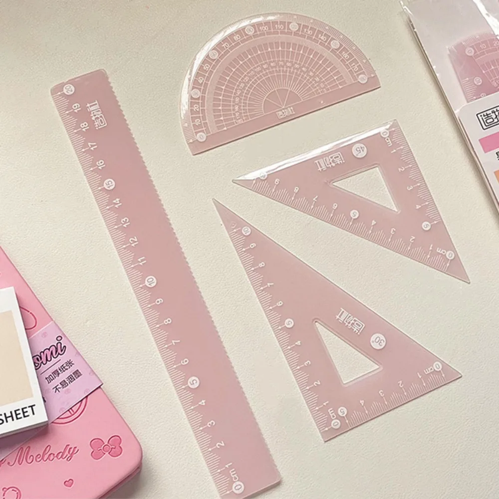 4PCS/Set High Quality 15/20CM Jelly Ruler Set Transparent Measuring Stationery Set Square Thickened Protractor Boys/Girls