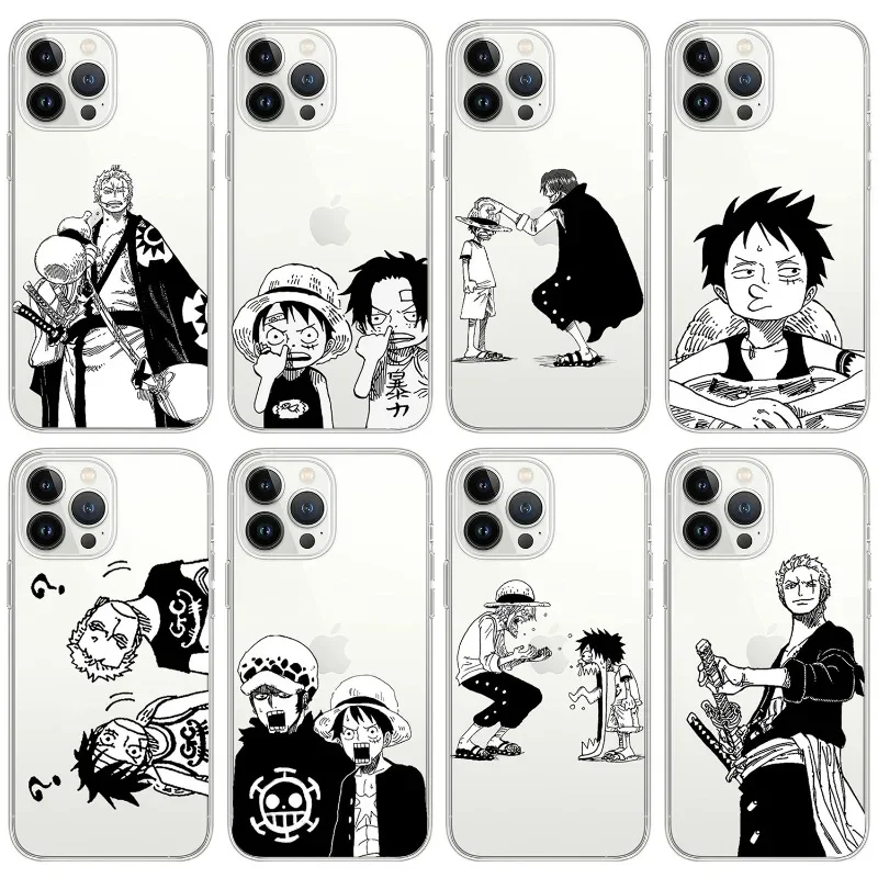 Funda de teléfono de Anime de una pieza Luffy Zoro para iPhone 15 14 13 12 Mini 11 Pro Max X XR XS SE Plus, funda transparente de silicona suave