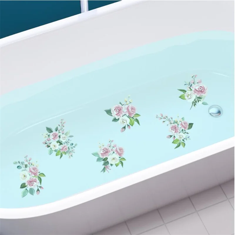 6PCS Anti Slip Cartoon Plant Flower Bathtub Wall Stickers For Children\'s Self-Adhesive Removable Bathroom  Decoration Art Mural