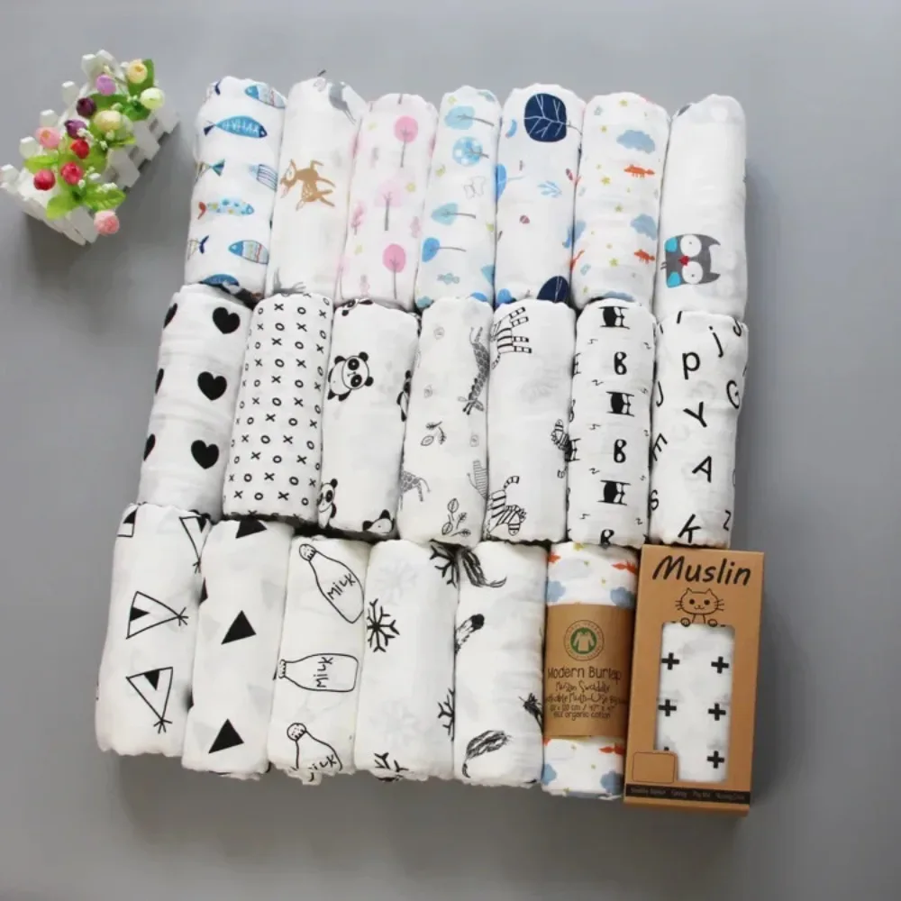 

2-Layer Cotton Baby Swaddle Blanket Soft & Breathable Receiving Blanket, Newborn Swaddling Cloth, Multi-Purpose Burp Cloth