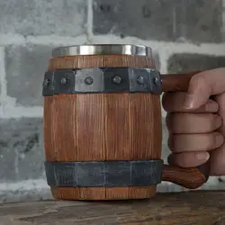 Anime One Piece Luffy King Large Capacity Same Type Wooden Barrel Beer Cup 600Ml Manual Polishing Stainless Steel Prop Cup Mug