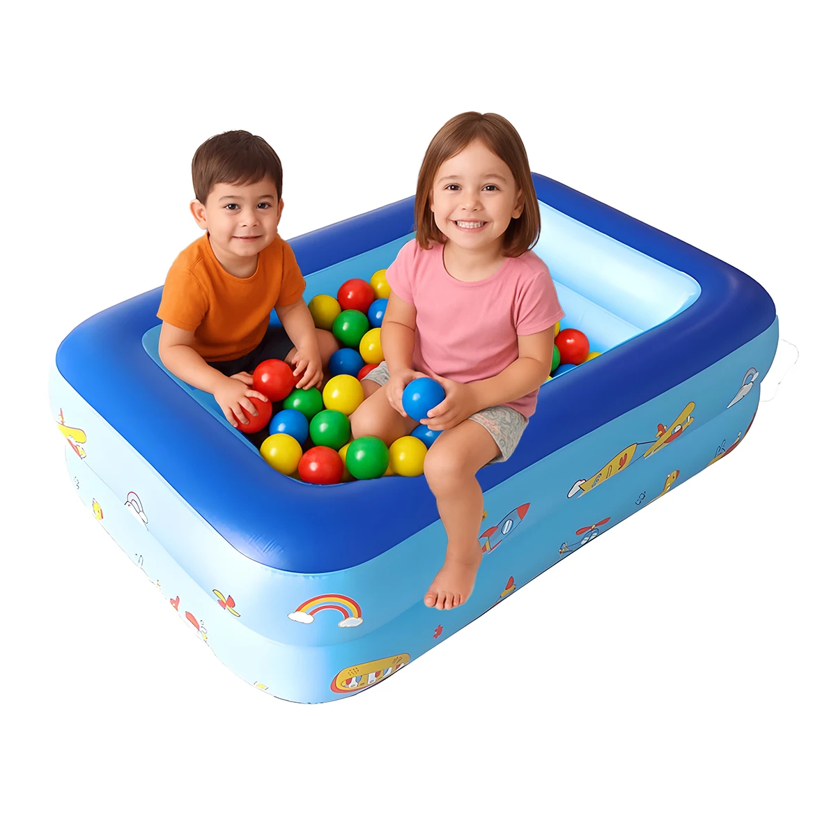 키즈 볼풀, 113cm PVC 풍선 수영장 만화 패턴 물놀이 풀 여름 야외 실내용, 블루