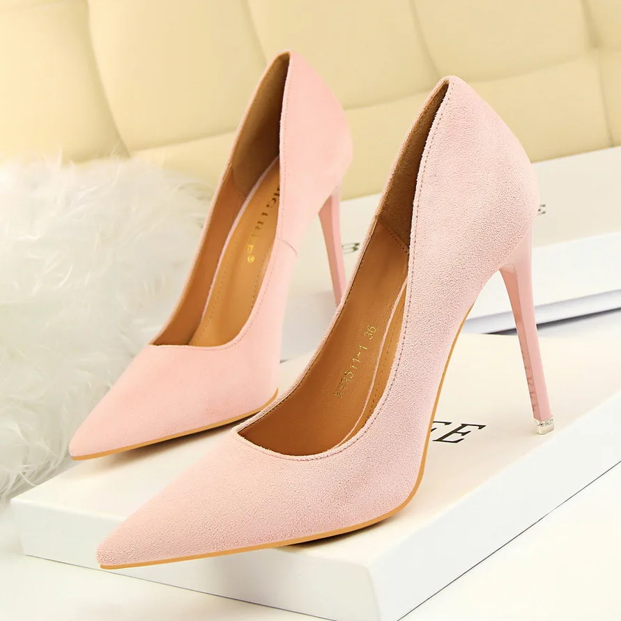 

Europe America Simple Suede Leather Woman Pumps Office Shoes Fashion Stiletto Heels Gentle Basic Stilettos Pointed Toe 9511-1