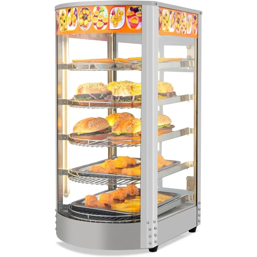 Kommerzieller Speisenwärmer mit 5 Etagen und LED-Beleuchtung für Buffet, Restaurant, Café, Glastür, Pizza, Pretzel-Wärmer, abnehmbare Regale, 11