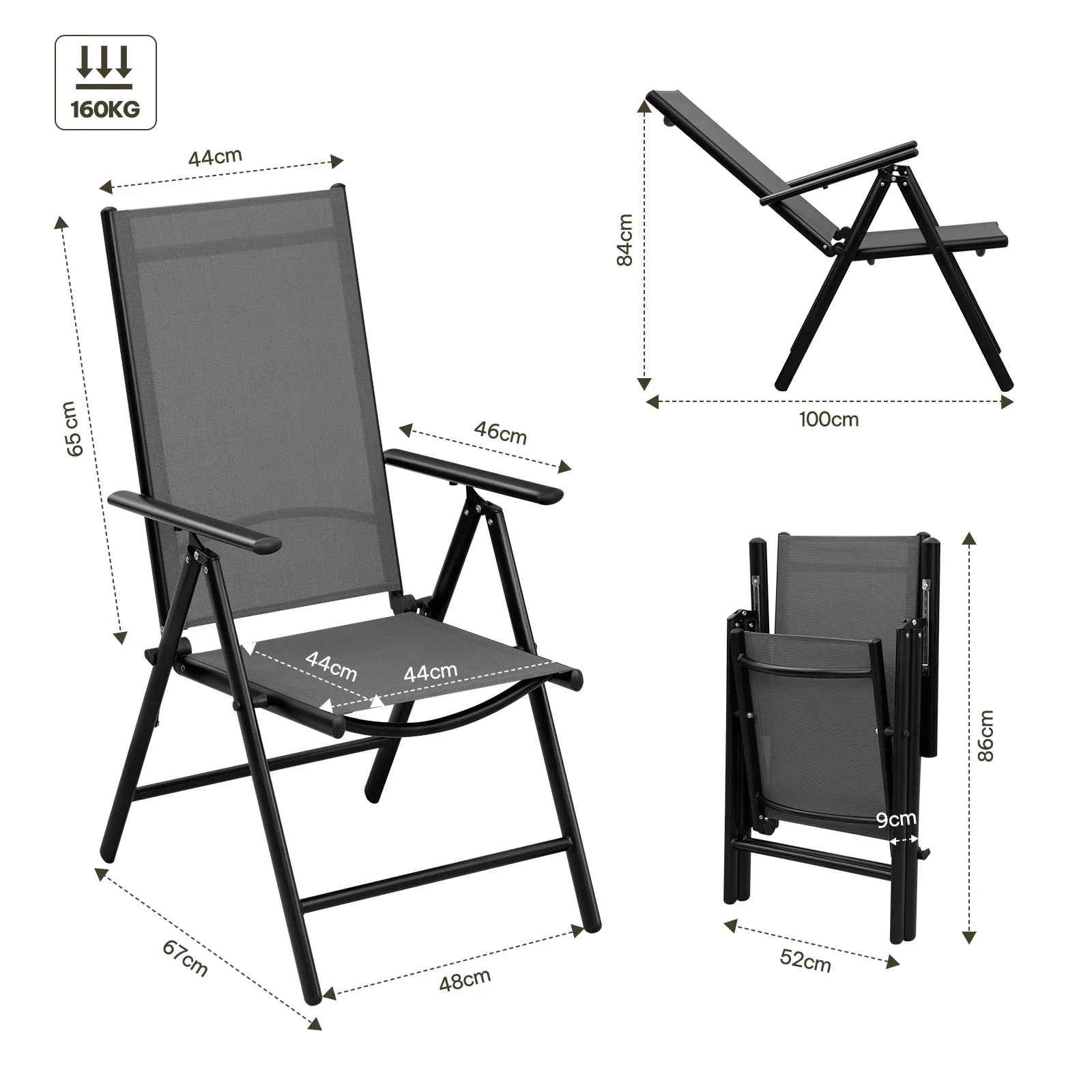Opklapbare terrasstoelen set van 2/4, stapelbare buitenstoelen met verstelbare rugposities voor tuin, tuin, strand