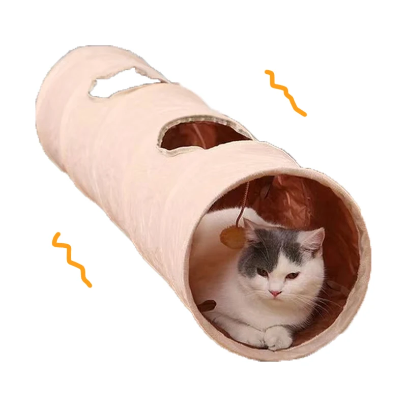 Cat Tunnel Tube Collapsible Easy Folding Straight Channel Soft Toys For Cats With 2 Suede Peep 1 Ball Play Indoor Pet  Supplies