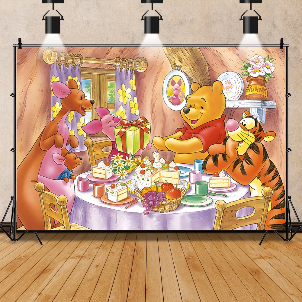 Disney Winnie The Pooh Celebrate Birthday Party Backdrop Custom Boys Girls Baby Shower Decoration  Banner Photography Background