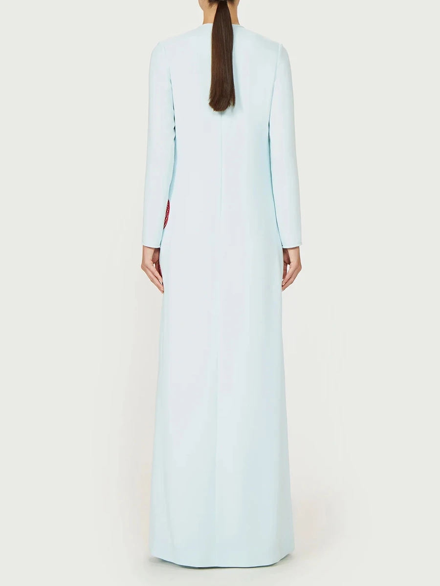 VGH High End Slim Embroidery Designer Dresses for Women O Neck Patchwork Cut Out Evening Floor Length Dress Female Fashion Style