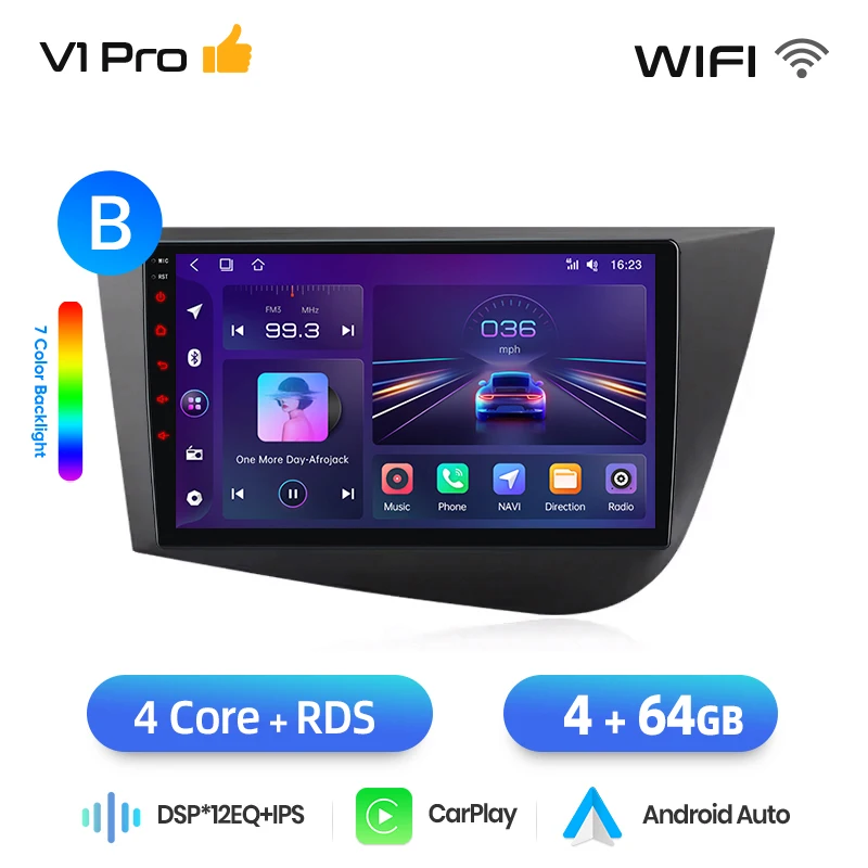 Junsun draadloze CarPlay Android Auto autoradio voor SEAT Leon Mk2 (1P) 2005-2012 met ingebouwde koelventilator, Android GPS navigatie, multimediaspeler, WiFi, DSP, RDS, BT, SWC, IPS touchscreen,