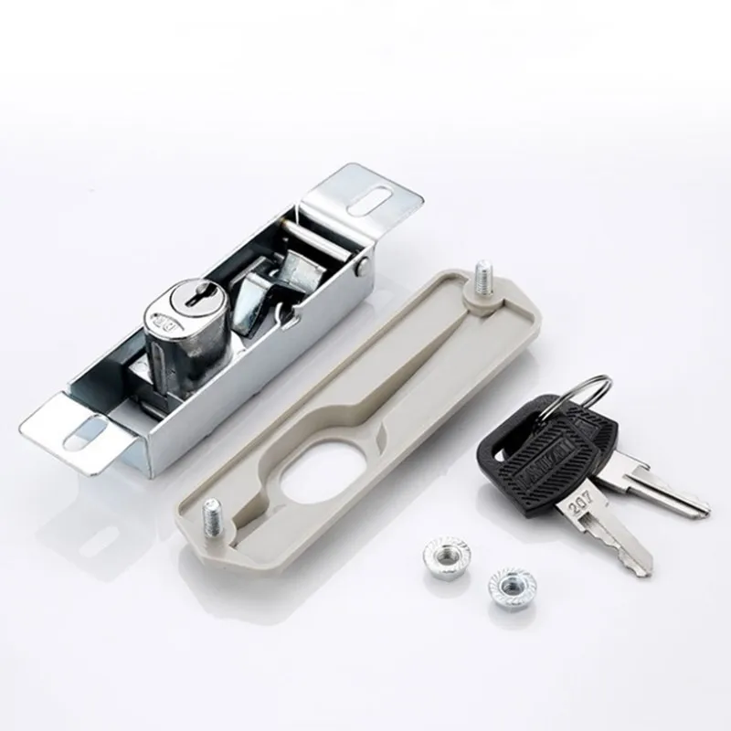1pc Zinc Alloy Sliding Door Lock Drawer Hook Lock File Cabinet Security Door Lock Push-pull Display Case Locker with Key