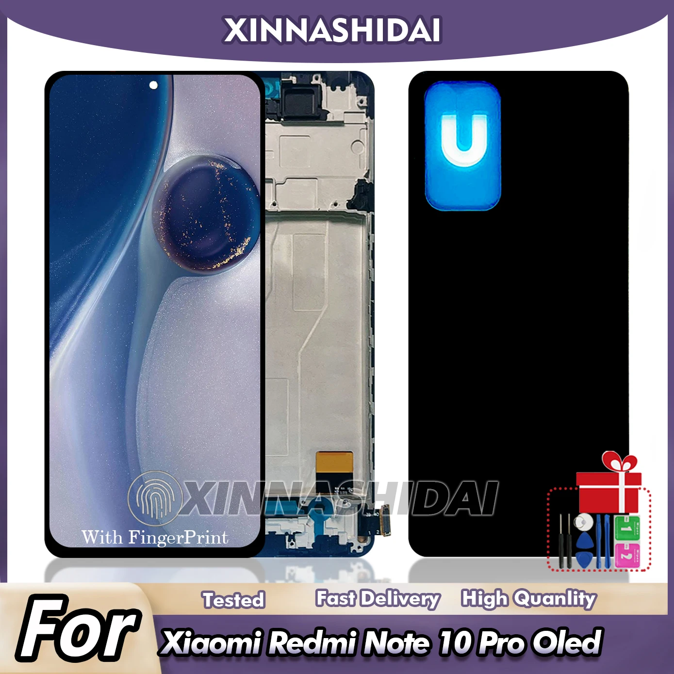 

6.67"OLED For Xiaomi Redmi Note 10Pro LCD Display Touch Screen Digitizer With Frame and Battery Cover For Xiaomi Redmi Note10Pro