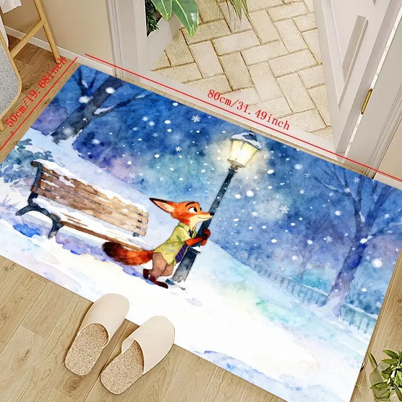 

1PC Zootopia Nick Wilde Fox Winter Snow Scene Floor Mat, Anime Cartoon Character Area Rug, Non-Slip Soft Washable Decorative Car
