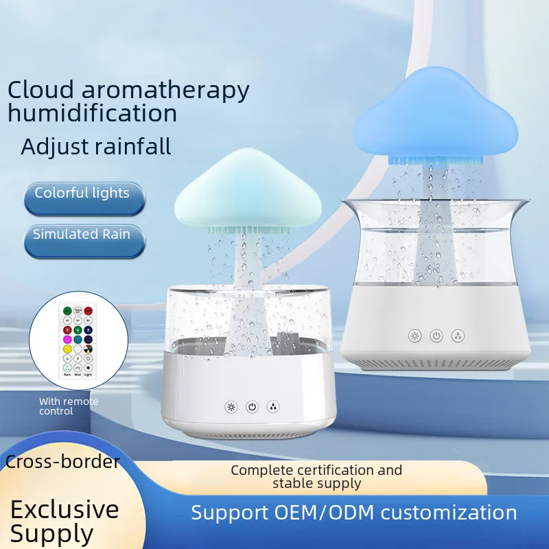 Colorful Humidifying Mushroom Atomization Humidifying Cloud Humidifier Rain Night Light Domestic Aroma Diffuser-Border