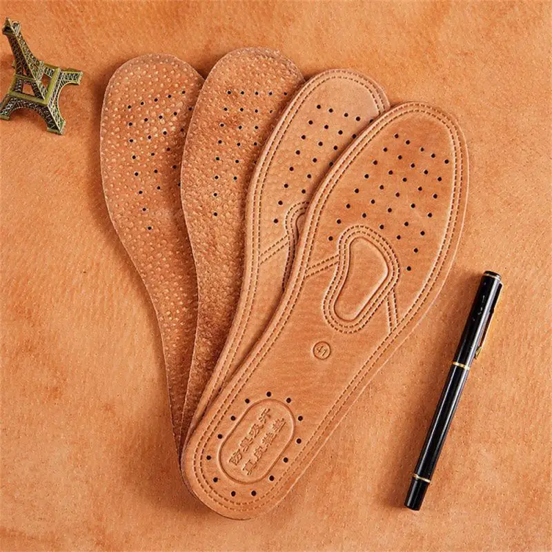 Real Cowhide Insole Leather Shoes Boots Shoe Inserts Soft Breathable Deodorant Anti-slip Template Shock Absorbing Insoles Sole