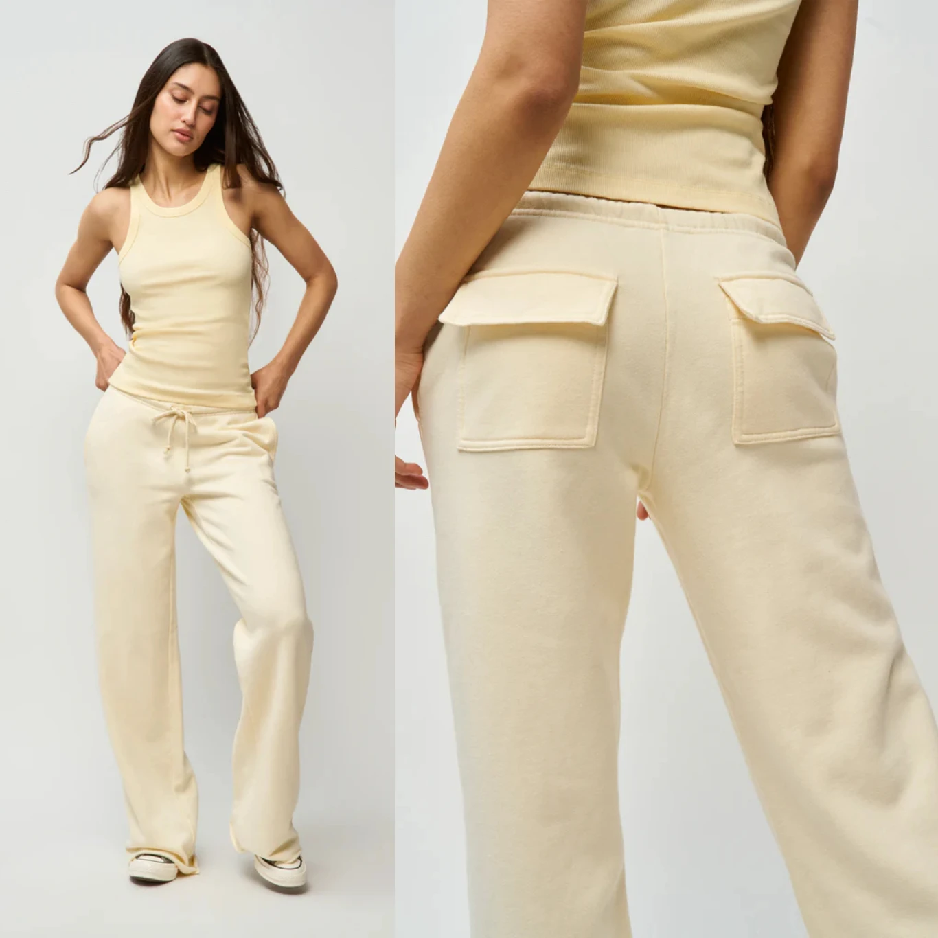 

Guizi Butter-Colored Autumn and Winter Long Wide-Leg Sweatpants, Elastic Waist Floor-Length Casual Pants, Pure Cotton Brushed Lining, Double Pocket Design, Warm Sports Pants