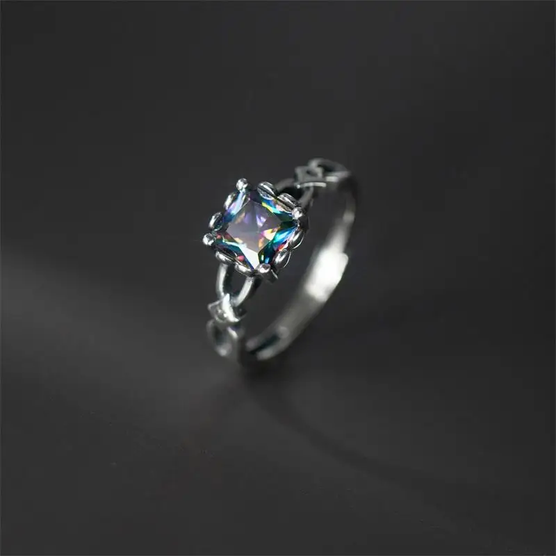 XIYANIKE Vintage Thai Silver Square Zircon Open Cuff Finger Rings for Women Girl New Fashion Jewelry Gift Party кольцо ж