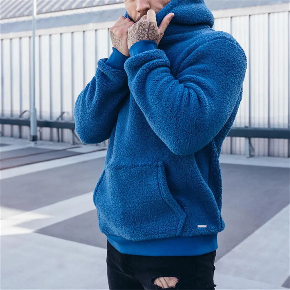 Men Fleece Sweater Hooded Turtleneck Pullover Vintage Winter Streetwear Jumper Fluffy Sherpa Top Plus Size 3XL Fall Hoodies