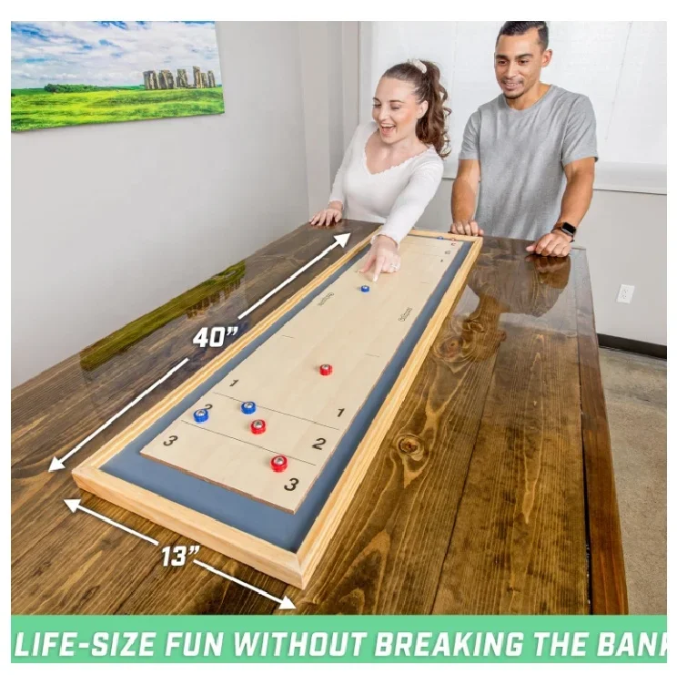 De madeira Tabletop Shuffle Board Game, Shuffleboard e Curling, 2 em 1, clássico