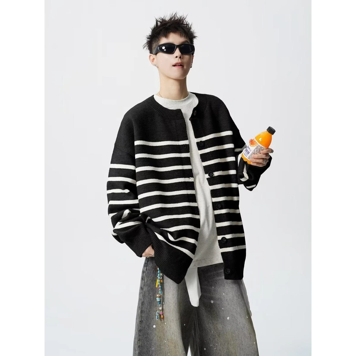 

Classic Striped Open Cardigan Sweater Men's Autumn Winter Loose Casual Knitted Outerwear Korean Sle College Lazy Sle