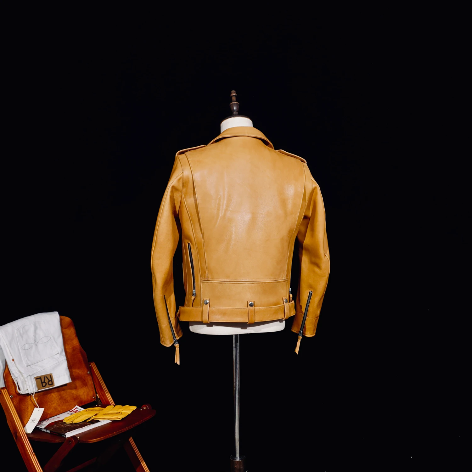 سترة Tailor Brando الأمريكية الكلاسيكية المصبوغة بالماء من جلد الغزلان الكلاسيكي المزدوج Rider J24 للدراجات النارية من الجلد الطبيعي #3