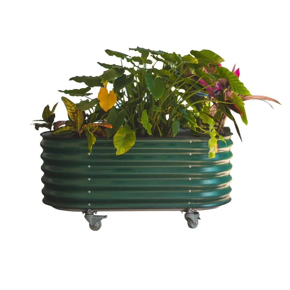 

Galvanized Metal Raised Garden Bed Self-Watering Rolling Planter Box Outdoor Patio Growing Vegetables Flowers Nursery