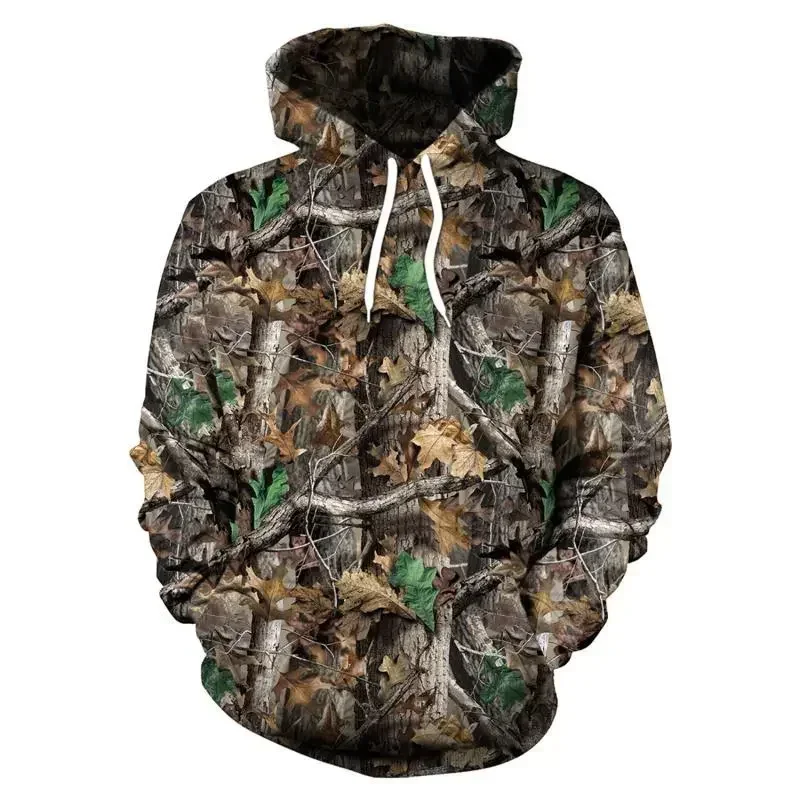 Sudadera con capucha de camuflaje 3D para hombre y mujer, abrigo Unisex con estampado de hojas de arce para exteriores, pesca, Camping, caza,