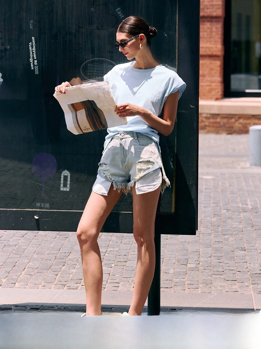 

Женские летние джинсовые шорты Luna7xi синего цвета с рваным краем, широкие, с высокой талией, из хлопка со стрейчем, повседневные, новинка