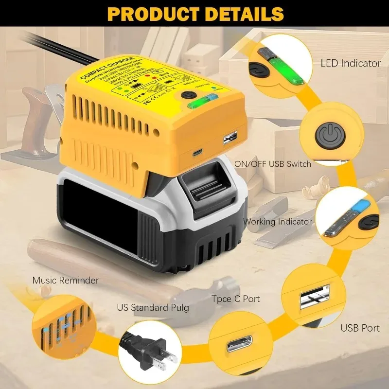 Fast Charger for Makita/Dewelt/Milwaukee/Craftsman 18V Battery with USB Type -C Output 110V 3A with Music Charger BL1830 BL1850