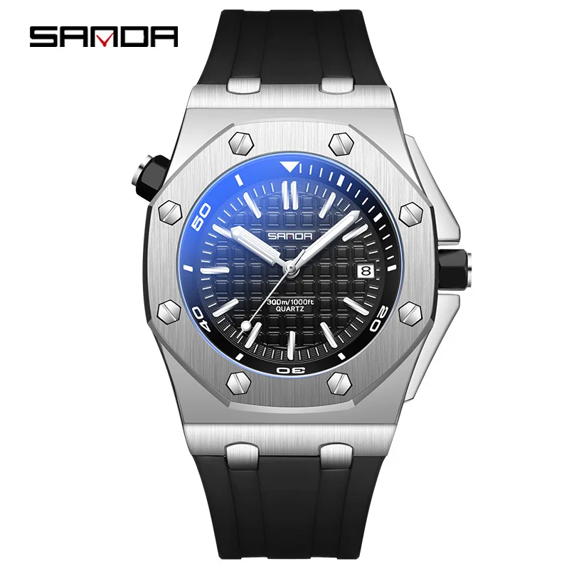 

Мужские кварцевые часы 7032, бестселлер, модные силиконовые спортивные наручные часы с трехмерным клетчатым узором и календарем