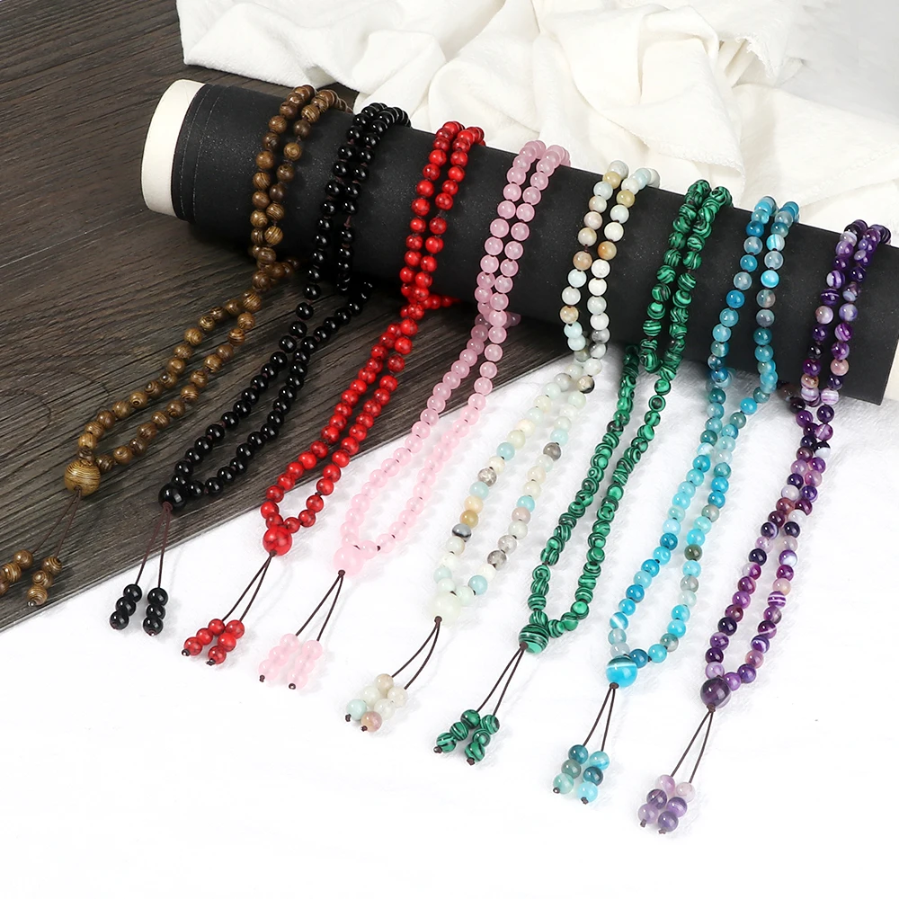 New Budda 108 Mala Beads Healing Necklace&Bracelet 6MM Malachite Wood Beads Natural Stone Bangles Chain Pulsera Jewelry Gift Men